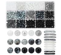 PH PandaHall 600pcs 6mm Perles Rondes en Verre 15 styles Perles Noires et Blanches pour Bracelet Mini Perle de Rocaille en Vrac Cristal Craquelé pour la Fabrication de Colliers Bracelets Bijoux