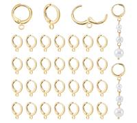 PH PandaHall 60pcs Boucles D'Oreilles à Crochets Plaquées Or 18K Créoles Rondes à Levier Fils D'Oreilles en Or Petites Créoles avec Boucles Horizontales pour Fabrication de Bijoux Femmes, 15x11.5x2mm