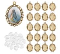 PH PandaHall 60pcs Pendentif Plateaux Ensemble Lunette Cabochon Blancs Paramètres Antique Doré Photo Charmes Vintage Mémoire Charme Lunette avec 60 Cabochons en Verre pour Bijoux DIY Bouquet Mariage