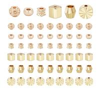 PH PandaHall 60pcs Perles Plaquées or 14 Carats 6 Styles Perles D'espacement Perles Rondes Plates en Laiton Cube Toupie Perle à Facettes Métal Lâche Perles pour Été Bracelet Bijoux Perles Artisanat