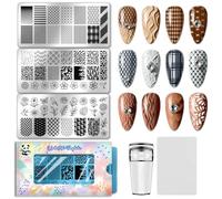 PH PandaHall 61 Motifs Plaques de Stamping pour Ongles Naturels 3pcs Pochoirs pour Nail Art Feuilles Oiseau Templates Géométrie Texture Nail Image Template Avec Outils Pour DIY Manucures Salon