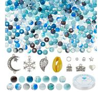 PH PandaHall 640pcs Perles de Verre Bleues pour la Fabrication de Bijoux 8mm Perles Rondes en Métal Coquillages Accessoires pour Bracelets Colliers Boucles D'Oreilles Fabrication de Bijoux Cadeaux
