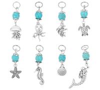 PH PandaHall 64pcs 8 Style Breloques Animaux de L'Océan Pendentif Étoiles de Mer Sirènes Tibétaines Breloque Tortues Coquillages Argent Antique avec Turquoise pour Porte Clés Bijoux Bord de Mer D'Été
