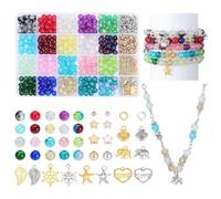 PH PandaHall 668 Kit Perles de Verre Craquelé 8mm Rond Perles Verre 20 Couleurs Assorties Perle Craquelé avec Or Argent Alliage Charmes Anneau de Sauterelle pour Bracelet Boucle d'Oreille Bijoux DIY