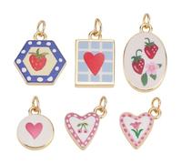 PH PandaHall 6pcs Breloque Vintage en Émail Breloque Rose en Forme de Cœur Pendentif en Laiton Plaqué Or avec Anneau Ouvert pour Collier Bracelet Boucle D'Oreille Bijoux Saint Valentin Fête des Mères