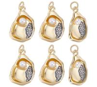 PH PandaHall 6PCS Breloques Coquillage Plaquées Or 18K Pendentifs Perles D'Imitation 20x13.5mm Breloques Coquille Saint Jacques Pendentif en Métal avec Anneau de Jonction pour Bijoux Collier Bracelet