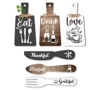 PH Pandahall 6pcs Cuisine Décoration Murale Commencer Boisson Signe Ensemble Bois Pendentif Accessoires Mini Plaque Fourchette Cuillère Forme Décorations Maison Dector 30x6cm