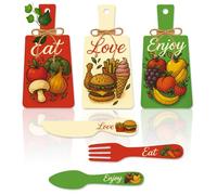 PH PandaHall 6pcs Décoration Murale de Cuisine Panneau « Manger » Panneau en Bois « Eat Love Enjoy » Planche Fourchette et Cuillère Plaques de Cuisine pour Maison, Salle à Manger, Bar