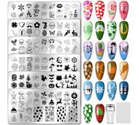 PH PandaHall 6pcs Noël Plaques D'Estampage D'Ongles Thèmes de Vacances Pochoirs D'Art D'Ongles de Plage D'Été Modèles D'Art de Manucure Halloween Noël pour la Conception de Salon de Manucure de Femmes