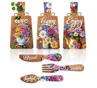 PH PandaHall 6pcs Panneau en Bois avec Fleur Panneau en Bois Love Happy Enjoy Kitchen Planche à Découper Fourchette et Cuillère Planche de Ferme pour Maison Salle à Manger le Bar