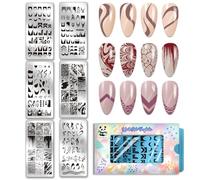 PH PandaHall 6pcs Plaque de Stamping pour Ongles French Line Modèles D'Ongles à Rayures Ondulées Plaques D'Image pour Ongles French Tip Textures Géométriques pour Femmes Fournitures Salon de Manucure