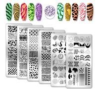 PH PandaHall 6pcs Plaques de Tampon de Ongles Imprimé Léopard Plaque Art Nail de Tamponnage Texture Pochoirs Nail Art D'Arbre Pochoirs D'Image en Acier Inoxydable pour Femmes DIY Ongles 12x6cm