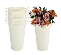 PH PandaHall 6pcs Seaux à Fleurs en Métal 25cm Vase à Fleurs de Style Campagnard Colonne avec Double Anse Idéal pour Décorer Les Centres de Table de Mariage et la Maison.