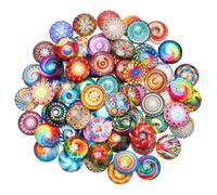 PH PandaHall 70pcs 70 Styles Cabochons en Verre Kaléidoscope 25 mm Tuiles Demi-Rondes Verre Cabochons Dôme Gemmes pour Photo Camée Pendentif Fabrication de Bijoux Artisanat Scrapbooking