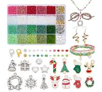 PH PandaHall 7100pcs+ Perles de Rocaille en Verre de Noël 24 styles 3mm mini Perles Rouges et Vertes Perle en Laiton Breloques Décoratives de Noël Fermoir Mousqueton pour Bracelet Collier Bijoux DIY