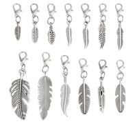PH PandaHall 78pcs Breloques Plumes 13 Styles Pendentifs Plumes Argent Antique Breloques en Métal de Style Tibétain pour la Fabrication de Bijoux Attrape Rêves Kaychain 23~53mm