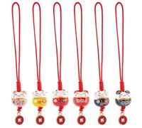 PH PandaHall 7pcs Breloques de chat porte-bonheur, Porte-clés chat en céramique Ornement Maneki Neko Pendentif de téléphone portable avec des pièces Pendentifs en alliage pour cadeau de Noël