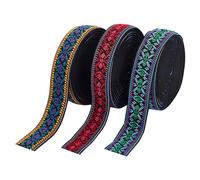 PH PandaHall 8.2m 3 Couleurs Ruban Jacquard Élastique Bordure Brodée Ethnique Ruban Jacquard Boho Garniture en Tissu Tissé Vintage pour Noël Sangle Vêtement Accessoires de Couture Bricolage Artisanat