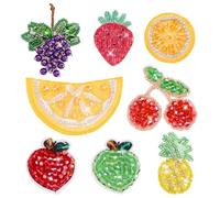 PH PandaHall 8 Styles Patch de Fruit Brodé 8PCS Ananas Perlé à Coudre Patches Cerise Citron Applique Patch Fraise Orange Patches à Strass pour DIY Vêtements Couture Robe Chapeau Chaussures Sac