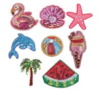 PH PandaHall 8 Styles Patchs à Paillettes Thermocollants Été Glace Pastèque Coudre sur Appliques Patchs Plage Palmier Brodé Patch Dauphin Appliques pour DIY Vêtements Coudre Robe Chapeau Sac à Main