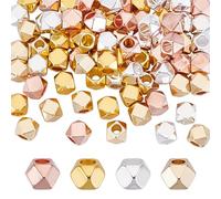 PH PandaHall 80pcs 4 Couleurs Perles Cubiques Facettées Laiton 5mm Perle Spacer Géométriques Polygones Perles Métalliques Lisses Sans Coin Perle en Vrac pour Bracelet Collier Boucle d'Oreille Bijoux