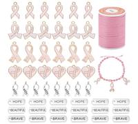 PH PandaHall 80pcs Breloques de Sensibilisation au Cancer du Sein Breloques Ruban Rose Pendentifs D'espérance Breloque Cœur Pendentif Courageux pour Femmes Fabrication de Bijoux Bracelet Collier