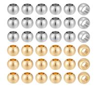 PH PandaHall 80pcs Plaquée Or perles D'Espacement Rondes en Acier Inoxydable 304, 2 couleurs 6mm Grand Trou pour Bracelets Boucles D'Oreilles Fabrication de Bijoux Trou 3.5mm