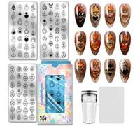 PH PandaHall 84 Motifs Plaques de Stamping pour Ongles Sacré Cœur 3pcs Pochoirs pour Nail Art Amore Flamme Saint-Valentin Templates Retro Œil Nail Image Template Acier Inox Avec Outils Pour Manucures