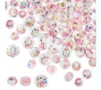 PH PandaHall 87pcs Perles au chalumeau floral, Perles de rose des sables dorés Perles de verre à facettes Perles intercalaires en cristal rose pour collier bracelet boucle d'oreille bijoux, 8/10/12mm