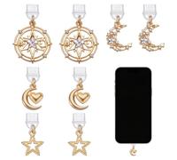 PH PandaHall 8pcs Bouchon Anti Poussière en Forme de Cœur Doré 4 styles Breloques Étoile Lune Creuses pour Téléphone Capuchons de Protection pour Port de Charge Type C pour Téléphones Portables Type C