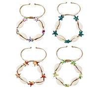 PH PandaHall 8pcs Bracelets Coquillages Boho Bracelet de Cheville Tressé en Coquillage Naturel et Étoile de Mer Ajustable 4 couleur Bijoux Style Hawaïen Bohème Idéal pour les Vacances Femmes