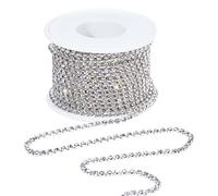 PH PandaHall 9.14m Cristal Strass Fermer Chaîne Couture Artisanat Garniture Chaîne à coudre en laiton avec strass brillants pour mariage, Noël, costume, décoration artisanale, 2,6 mm, Argent
