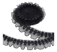 PH PandaHall 9.1m Ruban de Dentelle à Volants Noir 6cm Bordure en Tissu de Dentelle Plissée Bordure à Volants Froncés à Double Épaisseur de Large pour L'Artisanat la Couture les Embellissements