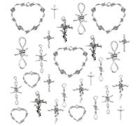PH PandaHall 9 styles de chaîne barbelée, 54 pendentifs en forme de croix, pendentifs en fil barbelé, breloques en forme de cœur en alliage pour boucles d'oreilles, colliers, bracelets, porte-clés