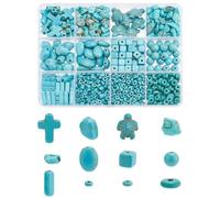 PH PandaHall 904pcs Perles turquoise, 12 styles Perles de tortue de mer Perle de bijoux de croix carrée Perle de pierres turquoise charmes pour le collier de bracelet bijoux et artisanat