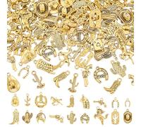 PH PandaHall 90pcs 18 Styles Breloques Western Cowboy Pendentif Western Tibétain Antique Golden Boot Hat Cheval Pendentifs Breloques Cowboy pour la Fabrication de Bijoux Bracelet Collier Porte Clés