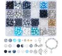 PH PandaHall 944pcs Perles de Verre 8mm pour Bracelets 18 styles Perles Rondes Transparentes Bleues Noires Perle D'Espacement Pendentif Breloque en Argent Accessoires de Bijoux pour Colliers Bracelets