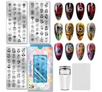 PH PandaHall 97 Motifs Plaques de Stamping pour Ongles 3pcs Pochoirs pour Nail Art Œil Fleur Templates Éléments Gothiques Nail Image Template Acier Inox Art Stencils Avec Outil Pour Manucure