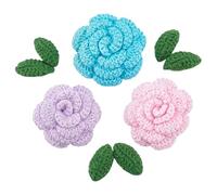 PH PandaHall Applique Fleur au Crochet 3pcs Applique Florale en Coton Tricoté avec 6pcs Feuilles Appliques 3D à Coudre Décorations Tricotées au Crochet pour Vêtements Sacs à Dos Chapeaux