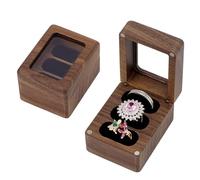 PH PandaHall Boîte à Bagues en Bois de Noyer avec Couvercle en Verre pour Demande en Mariage Boîte à Bagues à 3 fente Boîte de Rangement pour Bagues pour Fiançailles Anniversaire 6x4.8x4cm