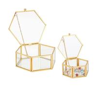 PH PandaHall Boîte à Bijoux en Verre 2 taille Hexagonale Présentoir à Bijoux Boîte Dorée Vintage Boîte Décorative Géométrique Boîte à Souvenirs pour Femmes Rangement de Bagues Boucles D'Oreilles