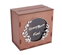 PH PandaHall Boîte à Cagnotte en Bois Honeymoon Fund Boîte Rustique pour Cartes de Mariage Coffret à Bijoux pour Jeunes Mariés Cadeau pour Enterrement de Vie de Jeune Fille Réception Voyage 25x15cm