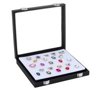 PH PandaHall Boîte de Rangement Diamond Vitrine à Bijoux en Cuir Présentation de Pierres Précieuses Organisateur de Bijoux Couvercle en Verre avec Éponge et Fermoir pour Cristaux Strass de Collection