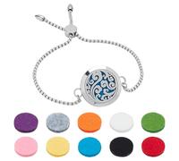 PH PandaHall Bracelet Diffuseur D'Huiles Essentielles Médaillon D'Aromathérapie Réglable en Acier Inox Bracelets Parfumés avec 10 tampon de Recharge Coloré pour Hommes et Femmes Cadeaux D'anniversaire