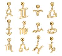 PH PandaHall Breloque Real Plaquée Or 18 carat, Représentant 12 signes du Zodiaque pendentif Signe Astrologique en Acier Inoxydable 304 pour la Fabrication de Bijoux 10~17mm