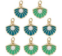 PH PandaHall Breloques Coquillage Émail 4pcs Perles Coquillage Palourde Pendentifs Dorés 18K Émail Breloques Coquillages Coquilles Saint Jacques Pendentifs pour Bijoux Plage Boucle d'Oreille Bracelet