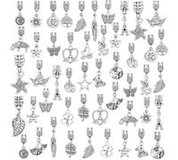 PH PandaHall Breloques Pendantes Européennes 50pcs Pendentifs en Métal Breloque Étoile Fleur Feuille Argent Antique avec Connecteurs pour la Fabrication de Bijoux Bracelets et Colliers Européens