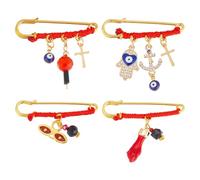 PH PandaHall Broches 4 Styles Evil Eye avec Fil Rouge et Strass Bleu Épingles à Main Rouges Porte Bonheur pour Vêtements de Bébé Écharpe Décoration