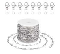 PH PandaHall Chaînes à maillons trombones en acier inoxydable 304 avec 20 fermoirs mousquetons, 40 anneaux ouverts pour fabrication de bracelets et bijoux 5 m