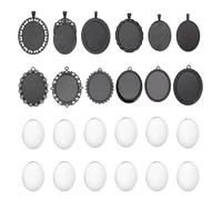 PH PandaHall Charme Blank Tablettes Lünette Verre Transparent Cabochon Dome Tiles Klar Cameo Noir Lot de 12